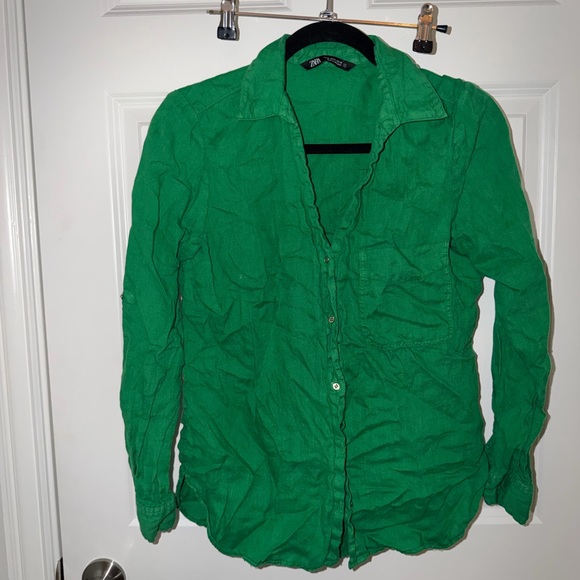 Zara Tops - Zara Emerald Green linen Shirt